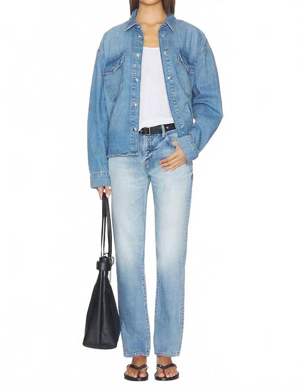 NEW MOUSSY deland slim straight leg jeans in light blue